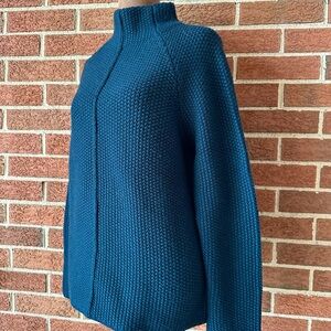 Aether Knit Chunky Pullover Sweater Blue Mock Neck Merino Wool Cashmere, Size M